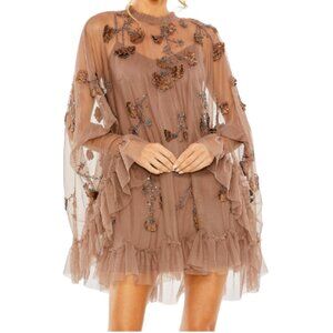 NWT Mac Duggal Embellished Mesh A-line Minidress, Size 10, Chocolate